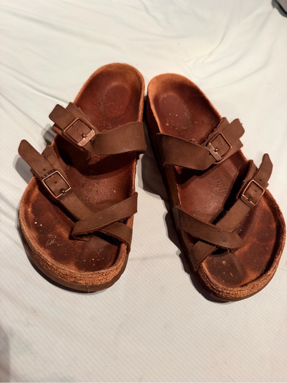 Birkenstock Brown Leather Double-Strap Slide Sandals